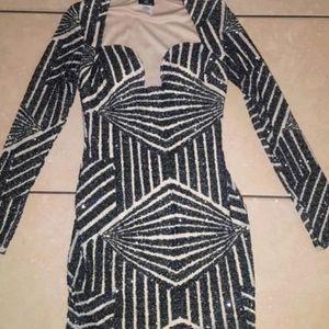 Sequin Bodycon Dress Nude Black Size Medium